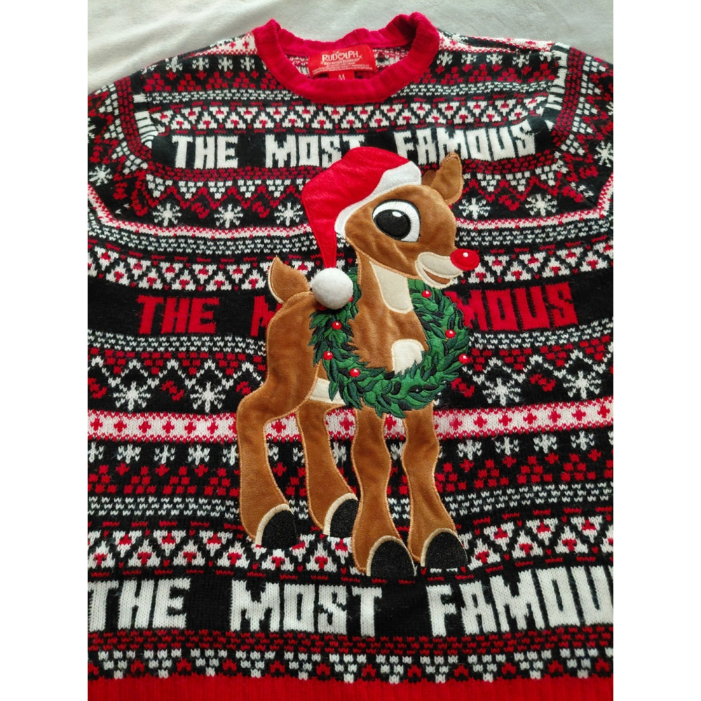 RUDOLPH the Red Nosed Reindeer The Most Famous Christmas Ugly Sweater Size Med - Picture 3 of 6